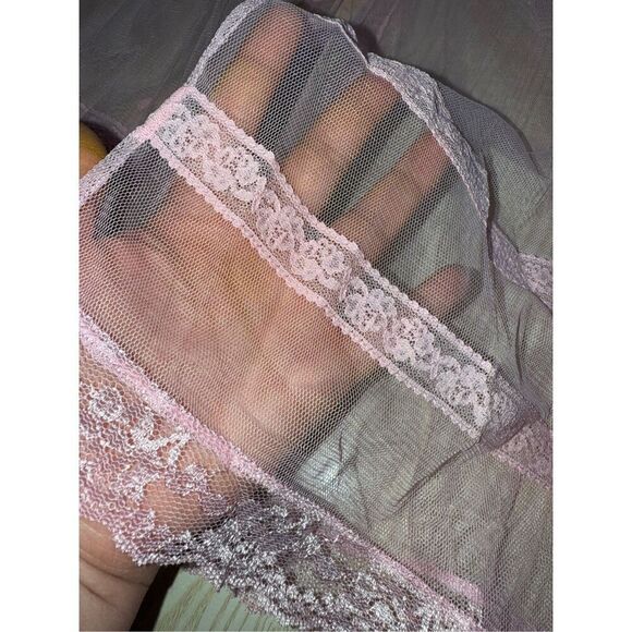 Victoria's Secret Sheer Pink Lace Cherry Blossom Open Top Mini Slip Dress Size M - Picture 9 of 10